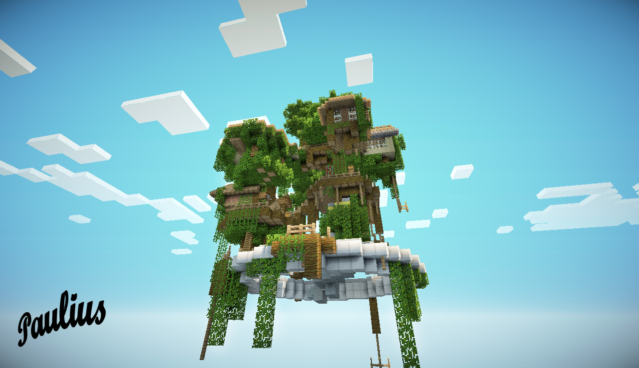 Minecraft-map-ville-village-flontant-dans-arbres-les