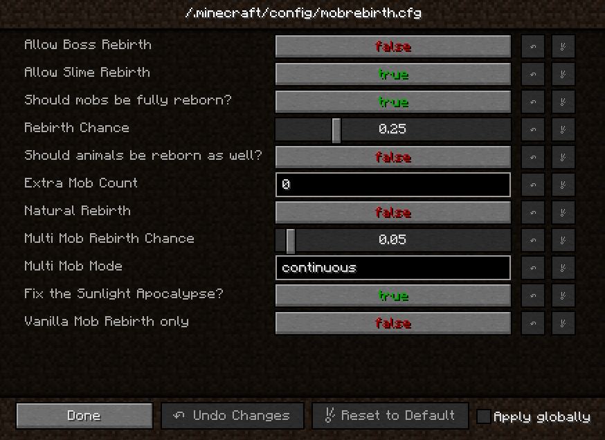 minecraft mod mob rebirth configuration du mod